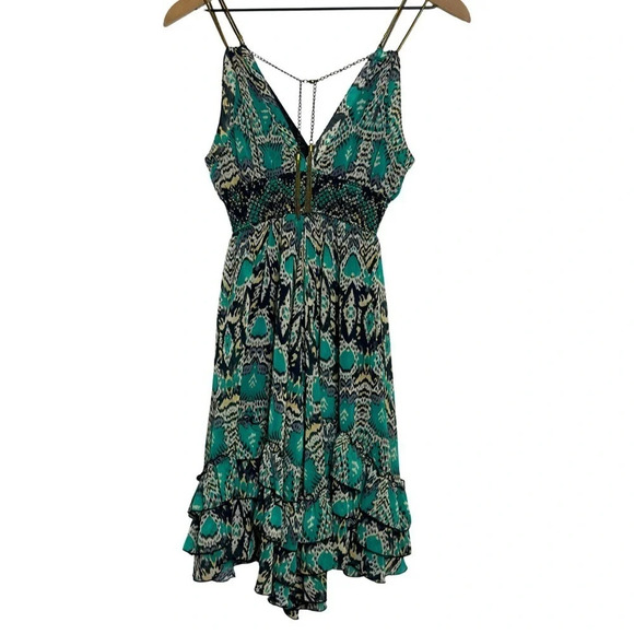 Arden Mini Fit & Flare Y2K Dress Black Green Unique Metal Straps Women’s… - Picture 5 of 13